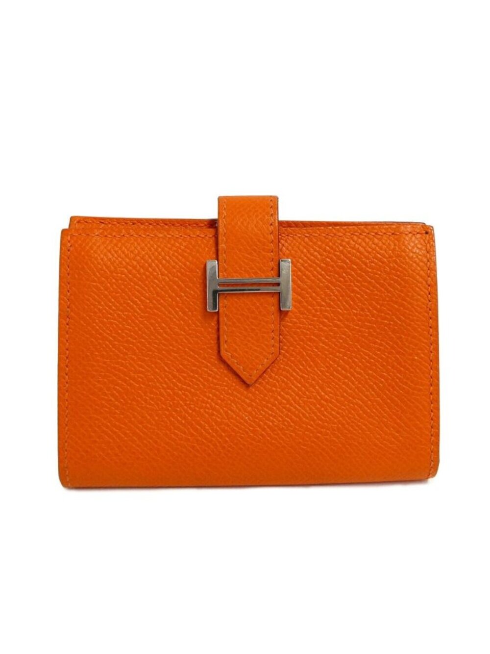 Hermes Bearn Card Case Orange Epsom Silver
